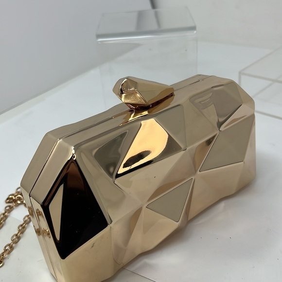 Rose Gold Metal Geometric Box Clutch Shoulder Bag - Picture 7 of 10